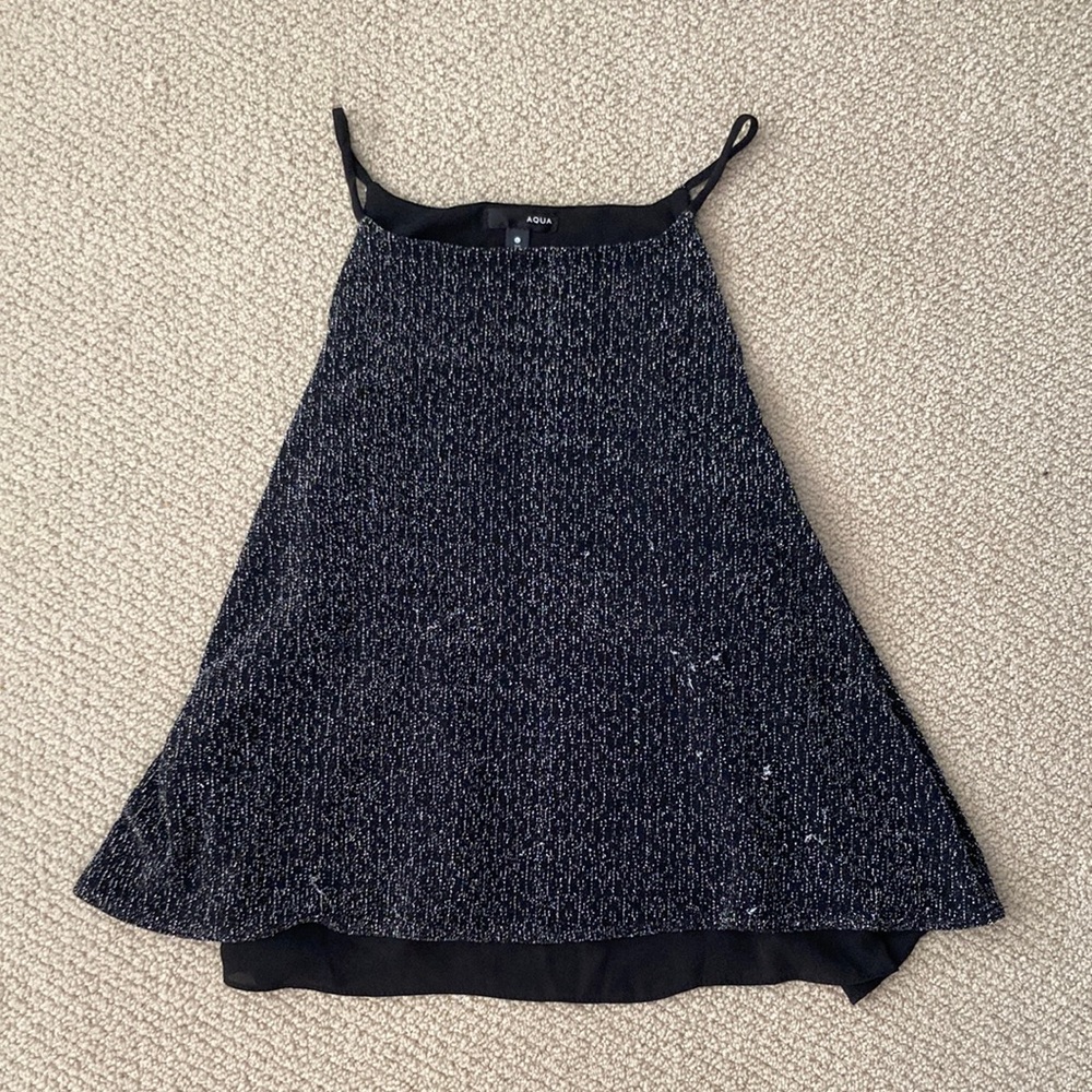 Aqua High Neck Black Sparkly Tank Top Cropped Going Out Top Blouse Black Large